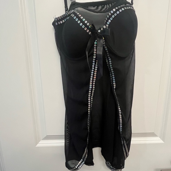 EUC Black and Sequin Flyaway Open Chemise Top, Size S - Picture 2 of 5